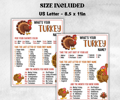 Thanksgiving Friendsgiving, Whats Your Turkey Name Game, Office Party Game, Turkey Name Tags, Icebreaker Game, Whats Your Turkey Name game-Thanksgiving -TheHustlingCatLady-Party Games