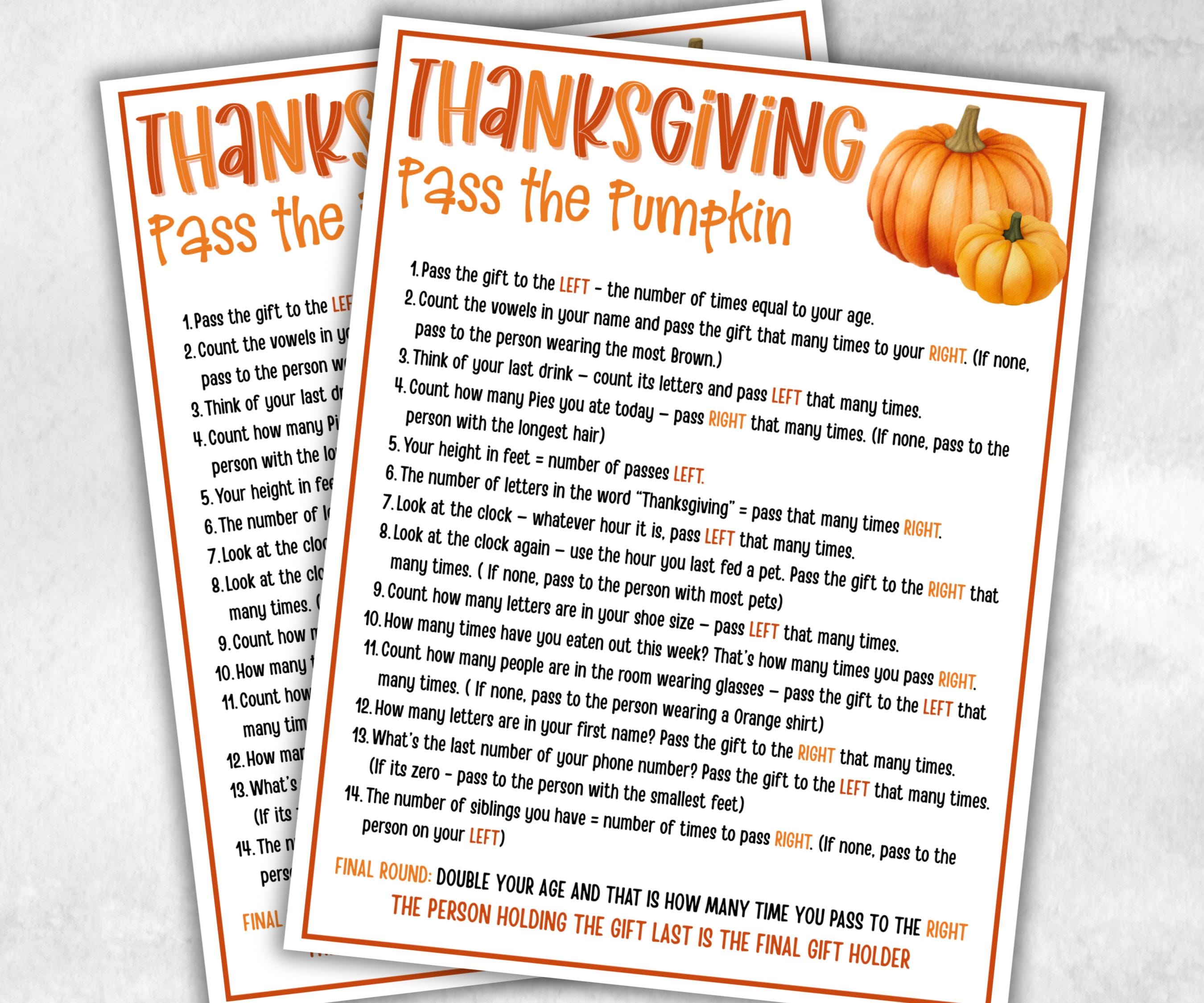 Pass the Pumpkin game, Left Right Game, Gift Exchange,Pass the present, pass the parcel, Office Party Icebreaker, Family Reunion Icebreaker-Thanksgiving -TheHustlingCatLady-Party Games