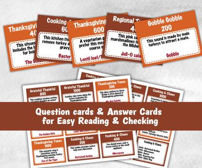Thanksgiving Jeopardy, Trivia Party, Printable Adult & Teen Activity, Thanksgiving Quiz, Group Game Show, Fall Party activity, Family Feud-Thanksgiving -TheHustlingCatLady-Party Games