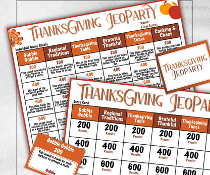 Thanksgiving Jeopardy, Trivia Party, Printable Adult & Teen Activity, Thanksgiving Quiz, Group Game Show, Fall Party activity, Family Feud-Thanksgiving -TheHustlingCatLady-Party Games