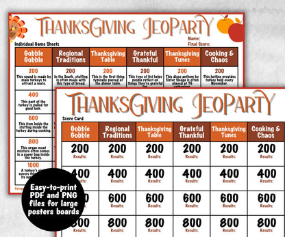 Thanksgiving Jeopardy, Trivia Party, Printable Adult & Teen Activity, Thanksgiving Quiz, Group Game Show, Fall Party activity, Family Feud-Thanksgiving -TheHustlingCatLady-Party Games