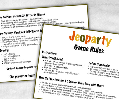 Thanksgiving Jeopardy Trivia Party, Printable Adult & Teen Activity, Thanksgiving Quiz, Group Game Show, Fall Party activity, Family Feud-Thanksgiving -TheHustlingCatLady-Party Games