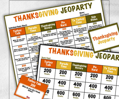 Thanksgiving Jeopardy Trivia Party, Printable Adult & Teen Activity, Thanksgiving Quiz, Group Game Show, Fall Party activity, Family Feud-Thanksgiving -TheHustlingCatLady-Party Games