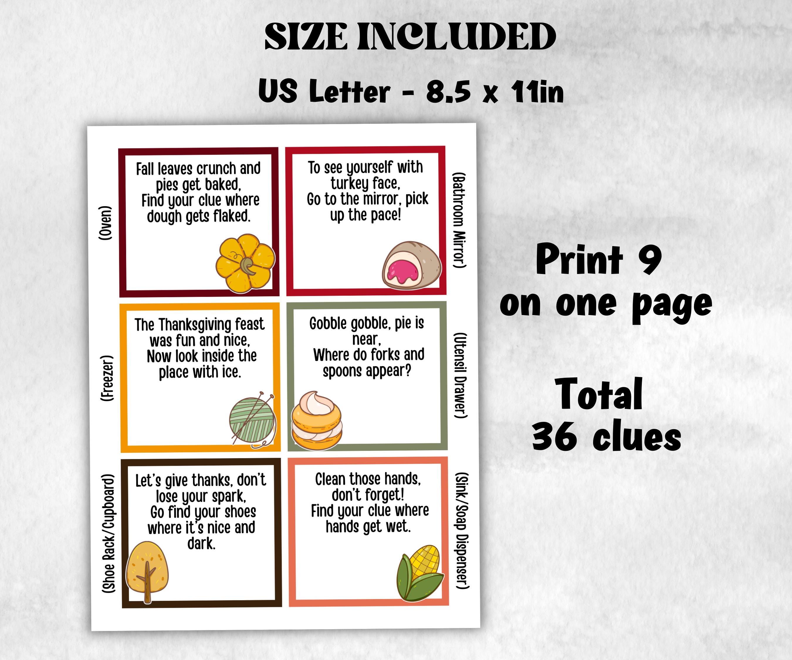 Thanksgiving Indoor Scavenger Hunt Game, Printable Riddle Quiz, Adventure for Kid, Fall Autumn activity, Friendsgiving game, Family Holiday-Thanksgiving -TheHustlingCatLady-Party Games
