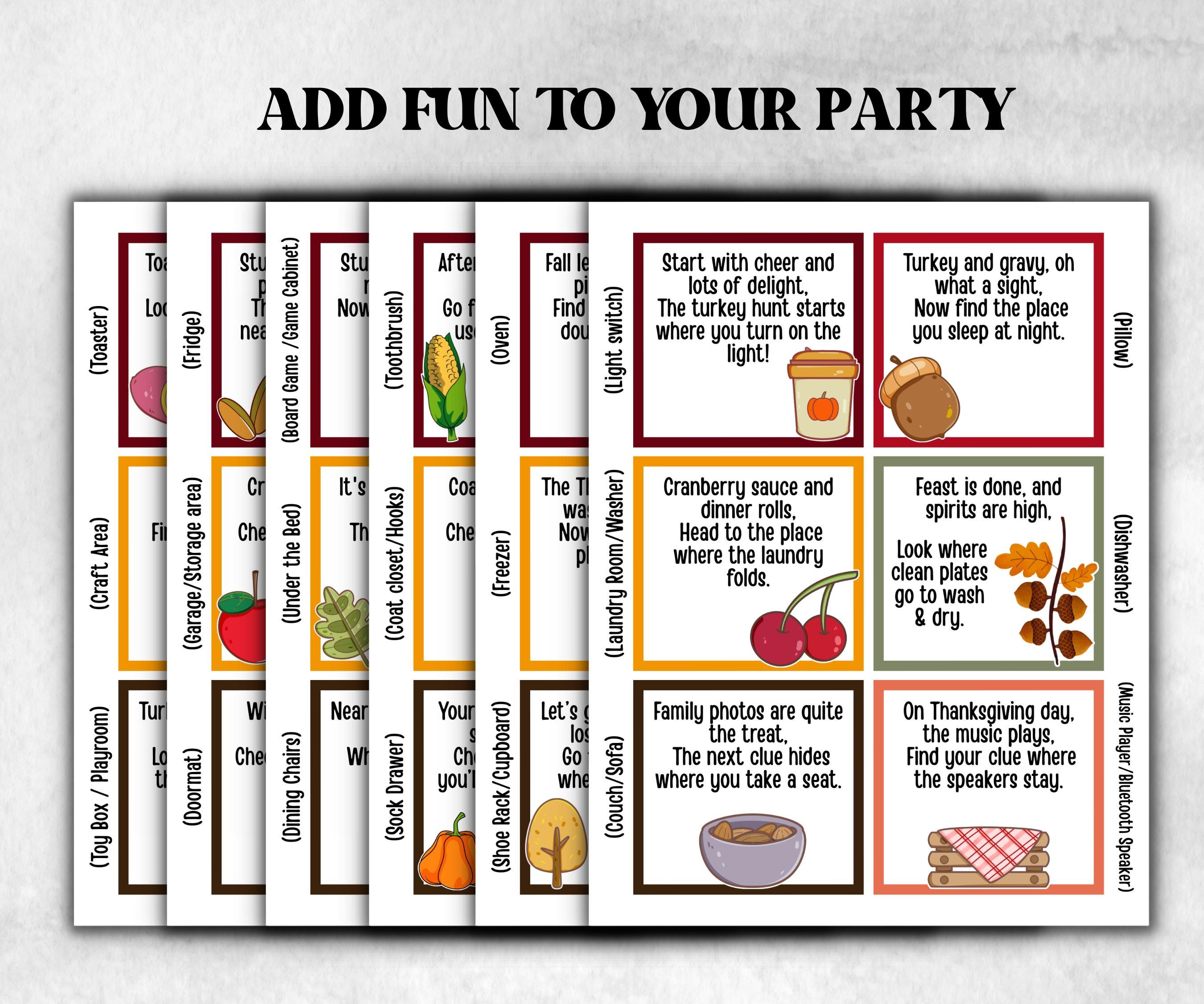 Thanksgiving Indoor Scavenger Hunt Game, Printable Riddle Quiz, Adventure for Kid, Fall Autumn activity, Friendsgiving game, Family Holiday-Thanksgiving -TheHustlingCatLady-Party Games