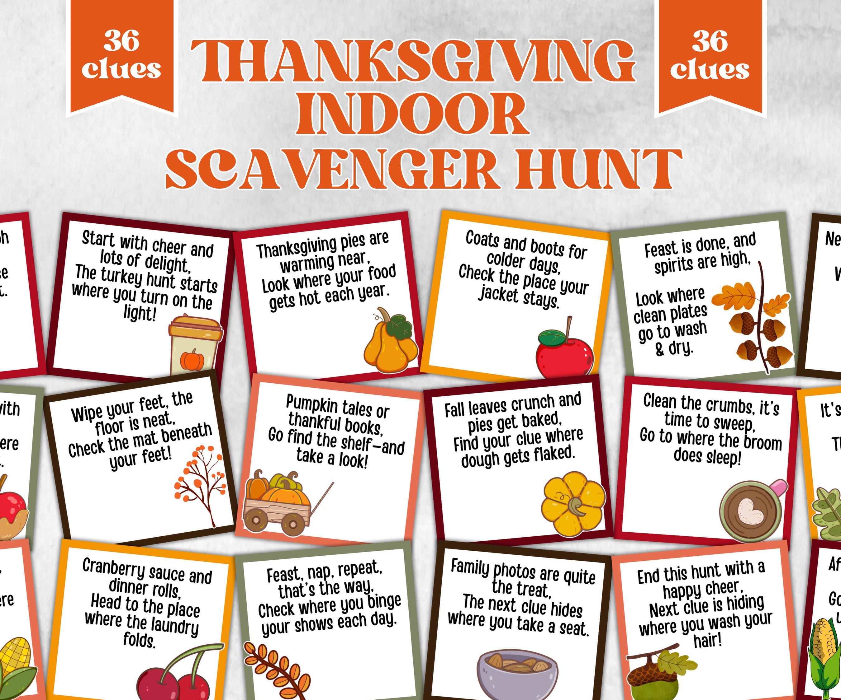 Thanksgiving Indoor Scavenger Hunt Game, Printable Riddle Quiz, Adventure for Kid, Fall Autumn activity, Friendsgiving game, Family Holiday-Thanksgiving -TheHustlingCatLady-Party Games