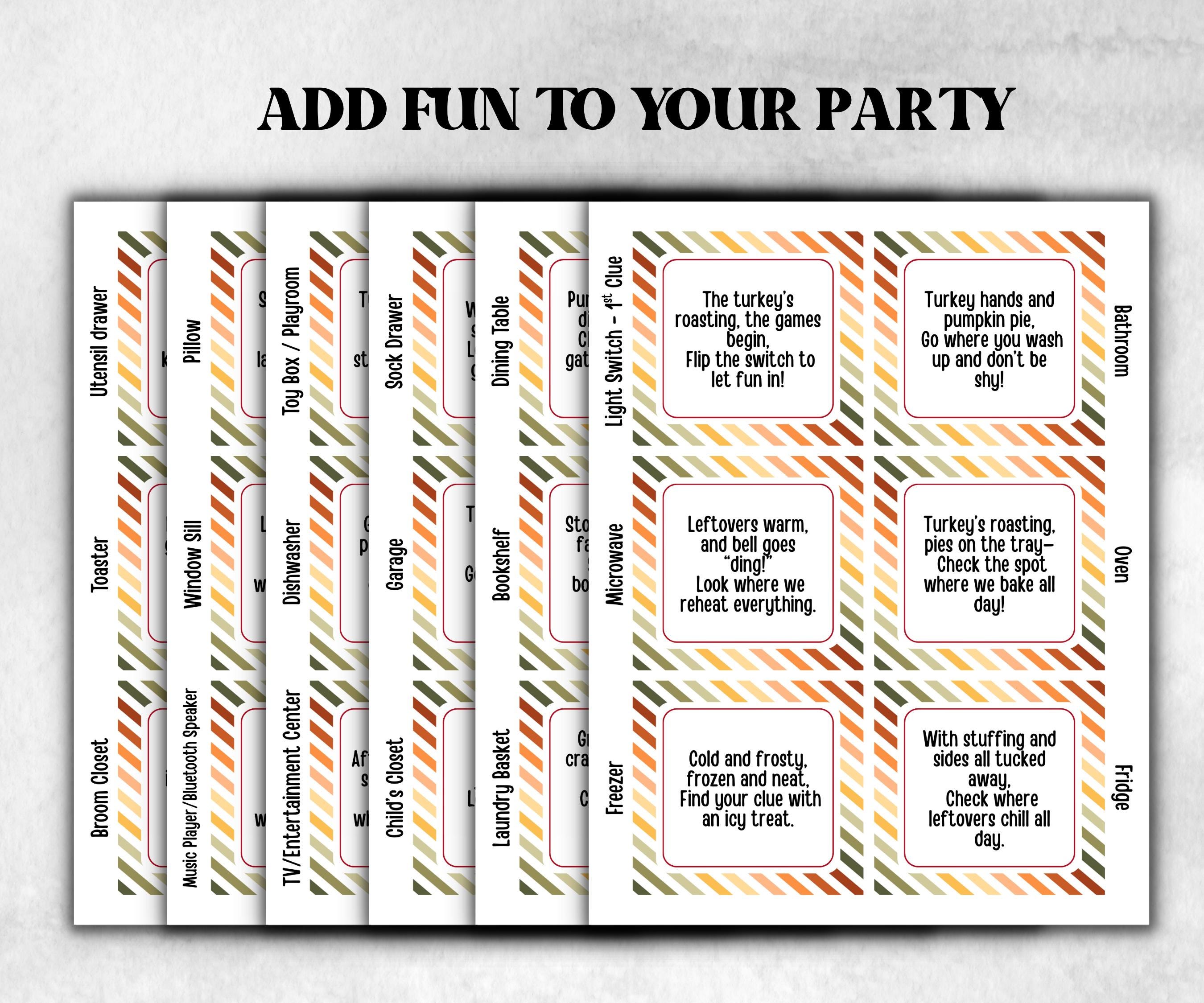 Friendsgiving Indoor Scavenger Hunt Game, Printable Riddle Quiz, Adventure for Kid, Fall Autumn activity, Friendsgiving game, Family Holiday-Thanksgiving -TheHustlingCatLady-Party Games
