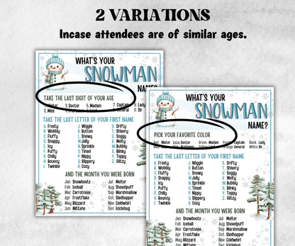 Whats Your Snowman Name Game, Office Party Game, Snowman Name Tags, Icebreaker Game, Whats Your Snowman Name game, Name the Snowman Game-Christmas -TheHustlingCatLady-Party Games