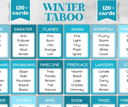 Winter Taboo, Don'T Say, Forbidden Words, Winter Printable, Christmas Classroom Game, Group Game, Winter Forbidden Words, Family gathering-Christmas -TheHustlingCatLady-Party Games
