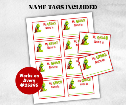 What's Your Grinch name, Grinch name tag, Grinch name board sign, name generator, Christmas Kids activities, Holiday party game, Grinchmas-Christmas -TheHustlingCatLady-Stickers, Labels & Tags