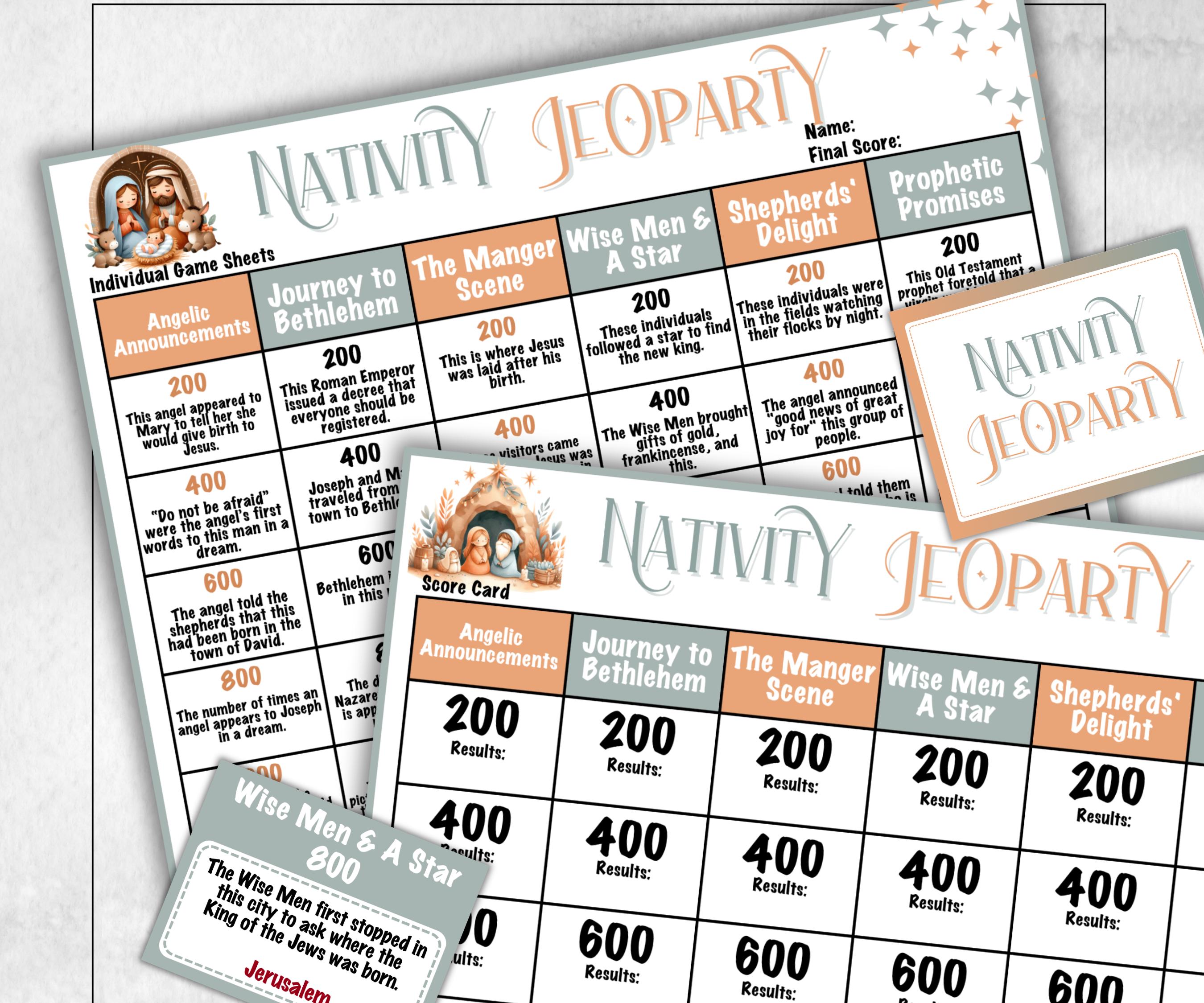 Christian Nativity Jeoparty, Bible Study, Bible Jeoparty For Adult And Teen, Bible Friendly Family Feud, Bible Family Feud, Youth Group Game-Christmas -TheHustlingCatLady-Party Games