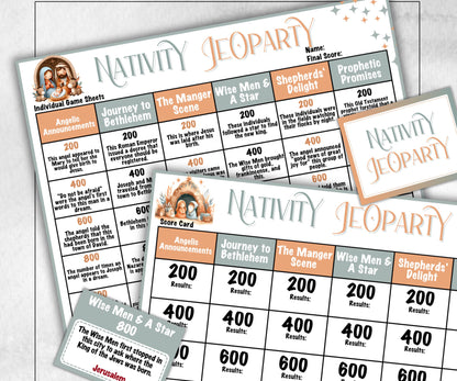 Christian Nativity Jeoparty, Bible Study, Bible Jeoparty For Adult And Teen, Bible Friendly Family Feud, Bible Family Feud, Youth Group Game-Christmas -TheHustlingCatLady-Party Games