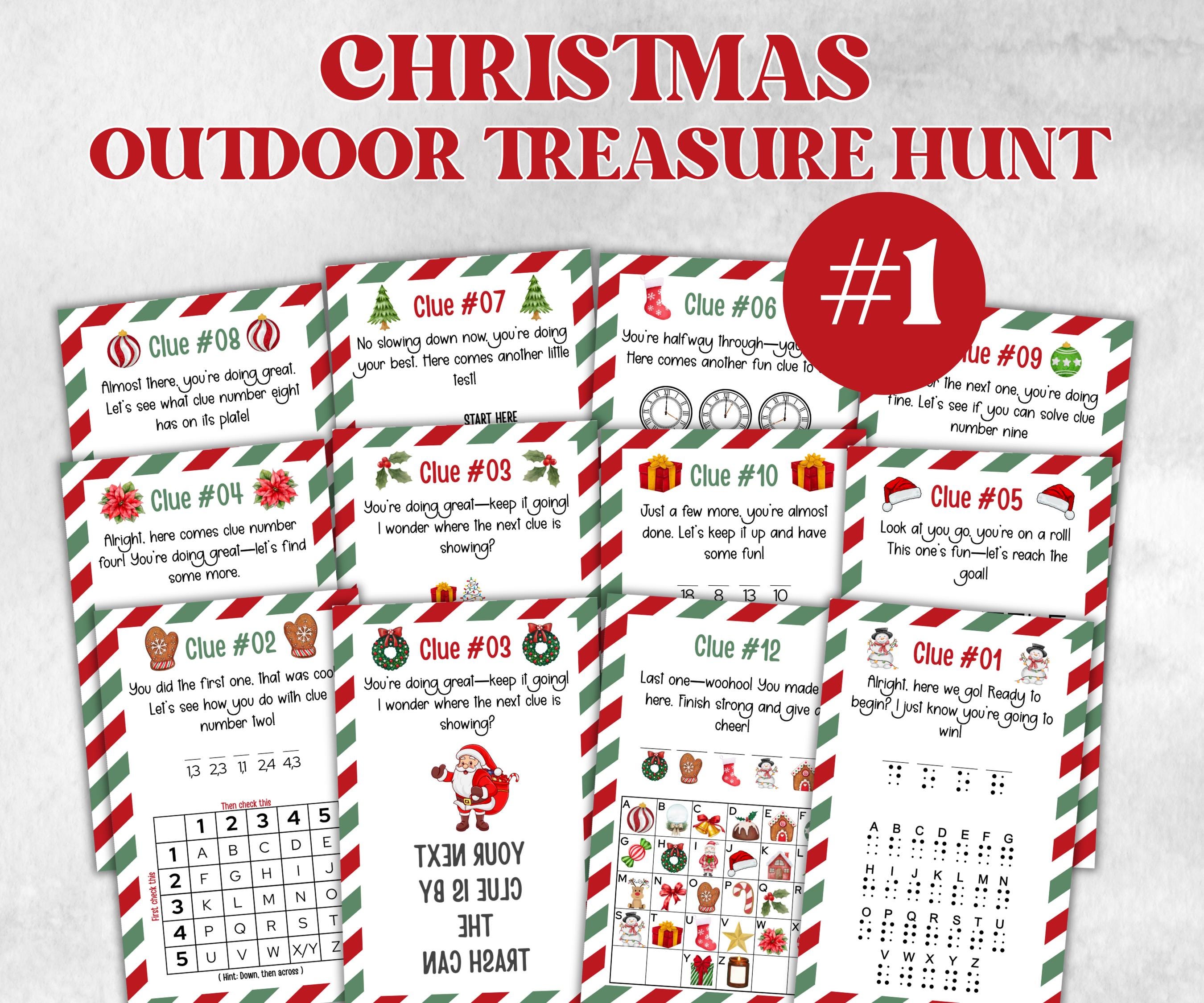 Outdoor Treasure Scavenger Clues, Kids Christmas Treasure Hunt, Xmas Printable Activity, Christian Holiday Game, Holiday Kids Game fun ideas-Christmas -TheHustlingCatLady-Party Games