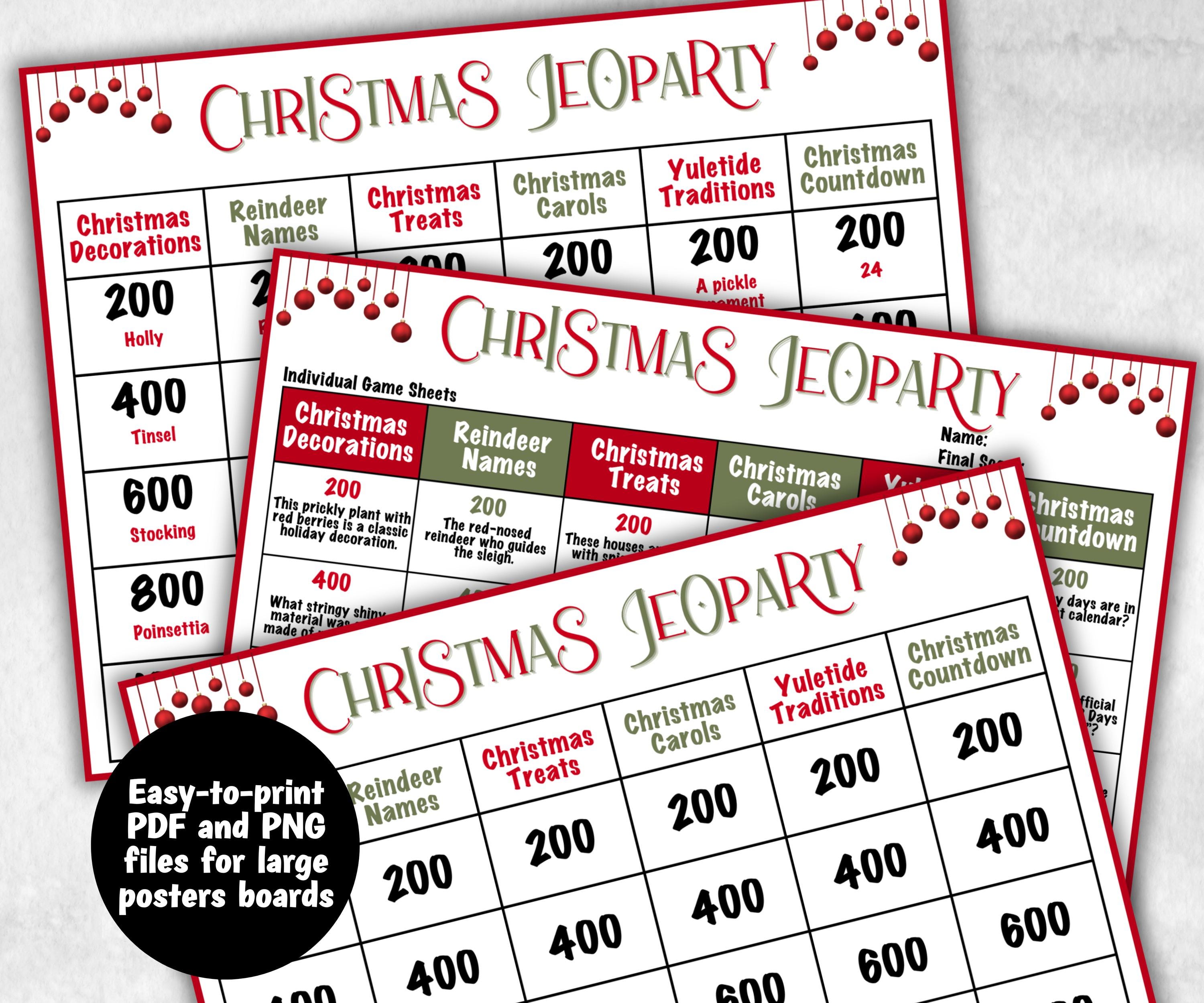 Christmas Jeopardy Activity, Printable Holiday Trivia, Coworkers Employee, Activities for Kid, Group Game, Office Party Quiz, Family Reunion-Christmas -TheHustlingCatLady-Party Games