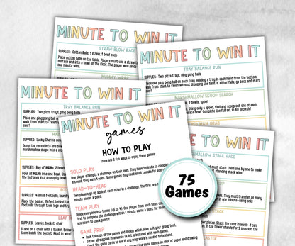 Minute To Win It, Family Game Night, One Minute Game, 60 Seconds game, Kids Adults Party, Family Reunion, Summer Party Games,Team Building- -TheHustlingCatLady-Party Games