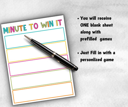 Birthday Minute To Win It, Family Game Night, One Minute Game, 60 Seconds game, Kids Adults Party, Family Reunion, Summer Bday Party Games,- -TheHustlingCatLady-Party Games