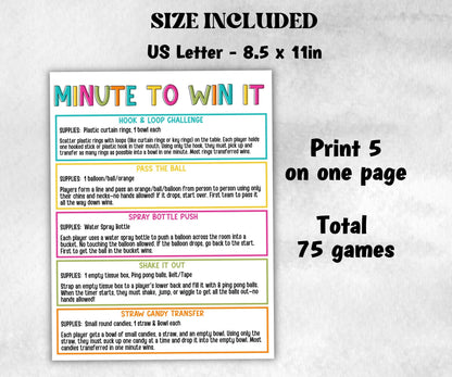 Birthday Minute To Win It, Family Game Night, One Minute Game, 60 Seconds game, Kids Adults Party, Family Reunion, Summer Bday Party Games,- -TheHustlingCatLady-Party Games