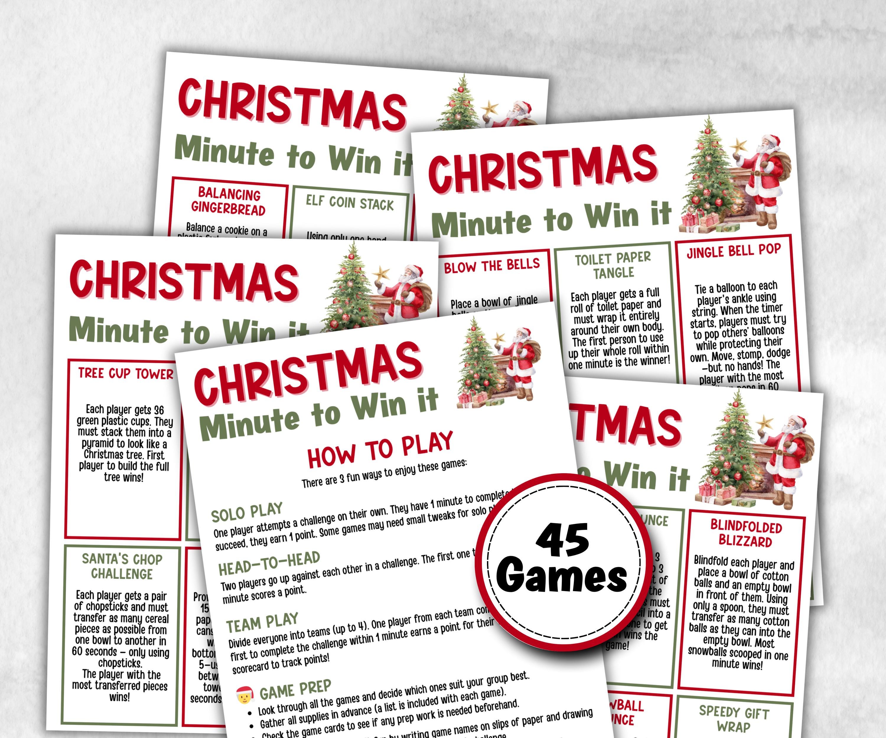 Christmas Minute to Win It Activity, Printable Holiday Competition, XMas Holiday Party, Office Party, Kid teen adult Xmas, Group Christmas-Christmas -TheHustlingCatLady-Party Games