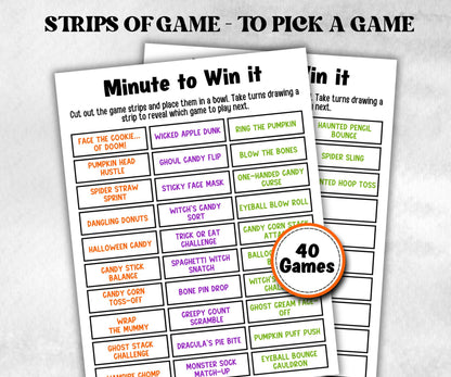Halloween Minute to Win It Activity, Printable Trick or treat Competition, Spooky office Party, Kid teen adult ,Spooktacular party ideas-Halloween Printables -TheHustlingCatLady-Party Games