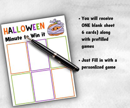 Halloween Minute to Win It Activity, Printable Trick or treat Competition, Spooky office Party, Kid teen adult ,Spooktacular party ideas-Halloween Printables -TheHustlingCatLady-Party Games