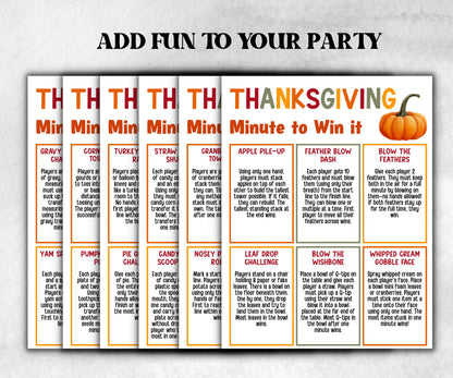 Thanksgiving Minute to Win It Activity, Printable Friendsgiving Competition, Give thanks office Party, Kid teen adult, Gratitude party idea-Thanksgiving -TheHustlingCatLady-Party Games
