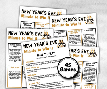 New Year's Eve Minute to Win It Activity, Printable New Years Competition, New Year's Eve office Party, Kid teen adult, Friends party idea-New Year&#39;s -TheHustlingCatLady-Party Games