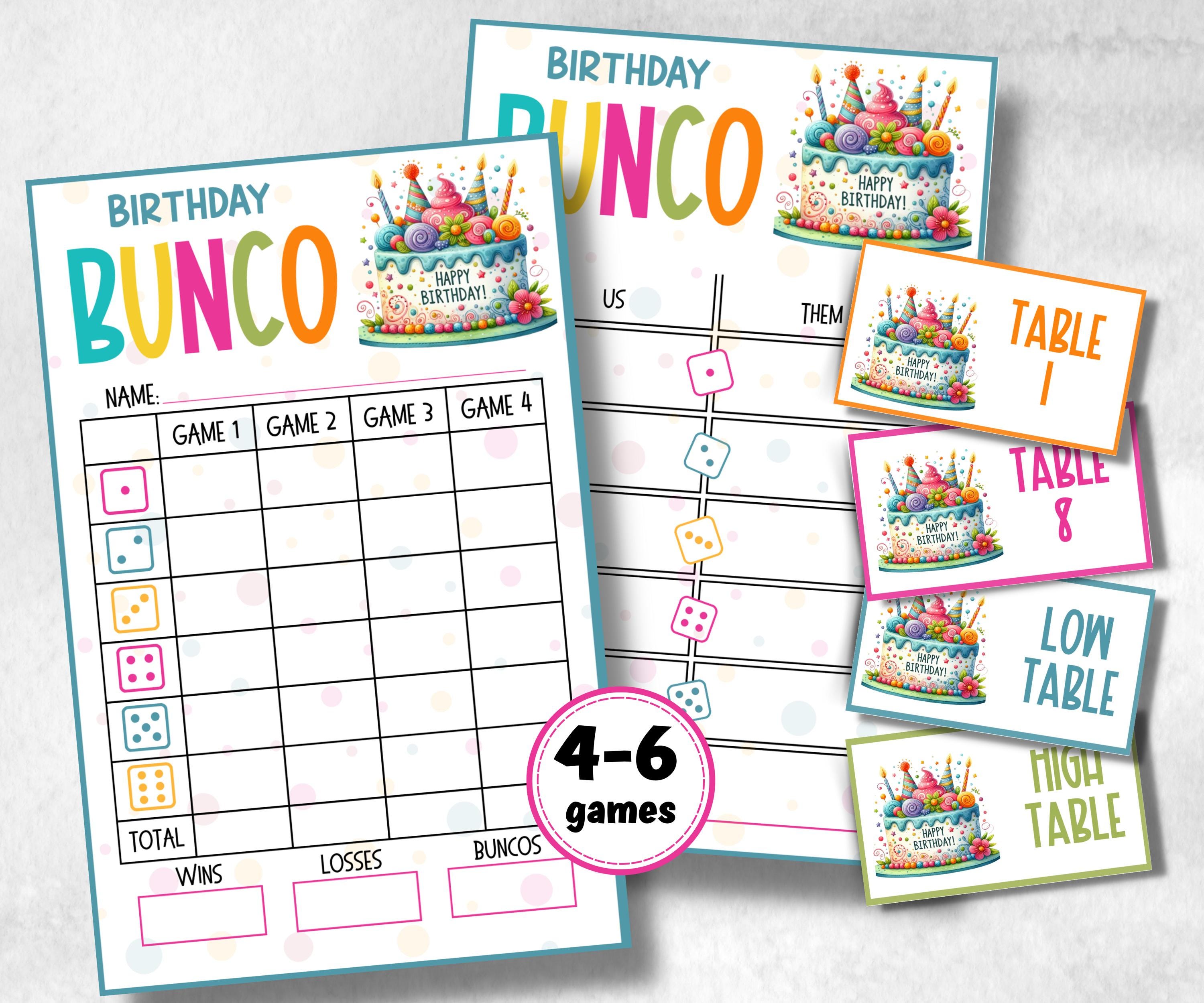 Happy Birthday Bunco, Birthday Party ideas, Printable Party Favors, Score Sheet, Ghost player, Tally Sheets, Birthday Gift, Family reunion- -TheHustlingCatLady-Party Games