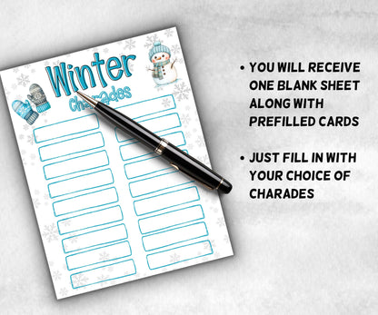 Winter Printable charades, Winter Pictionary Card, Family reunion, Senior Living game, Winter Holiday Party Games, Winter Holiday Activities-Christmas -TheHustlingCatLady-Party Games