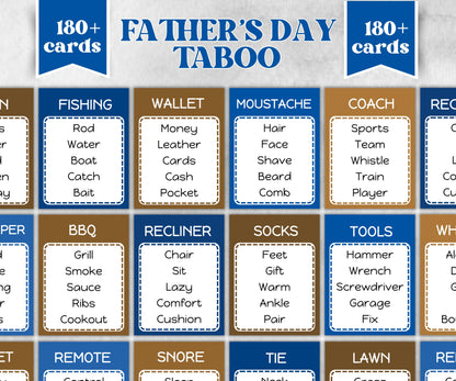 Fathers Day Taboo Activity, Funny Dad party Game, Fathers Day Gift Idea, Trivia Taboo For Dad, Family Game Night, Forbidden Word celebration-Mother&#39;s/Father&#39;sDay -TheHustlingCatLady-Party Games