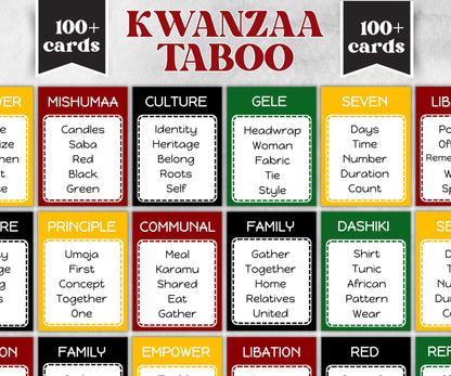 Kwanzaa Taboo Forbidden Game, African American Kids Adults Party, African xmas, religious tradition, Word Card Family Game Night, Kinara-Holidays -TheHustlingCatLady-Party Games