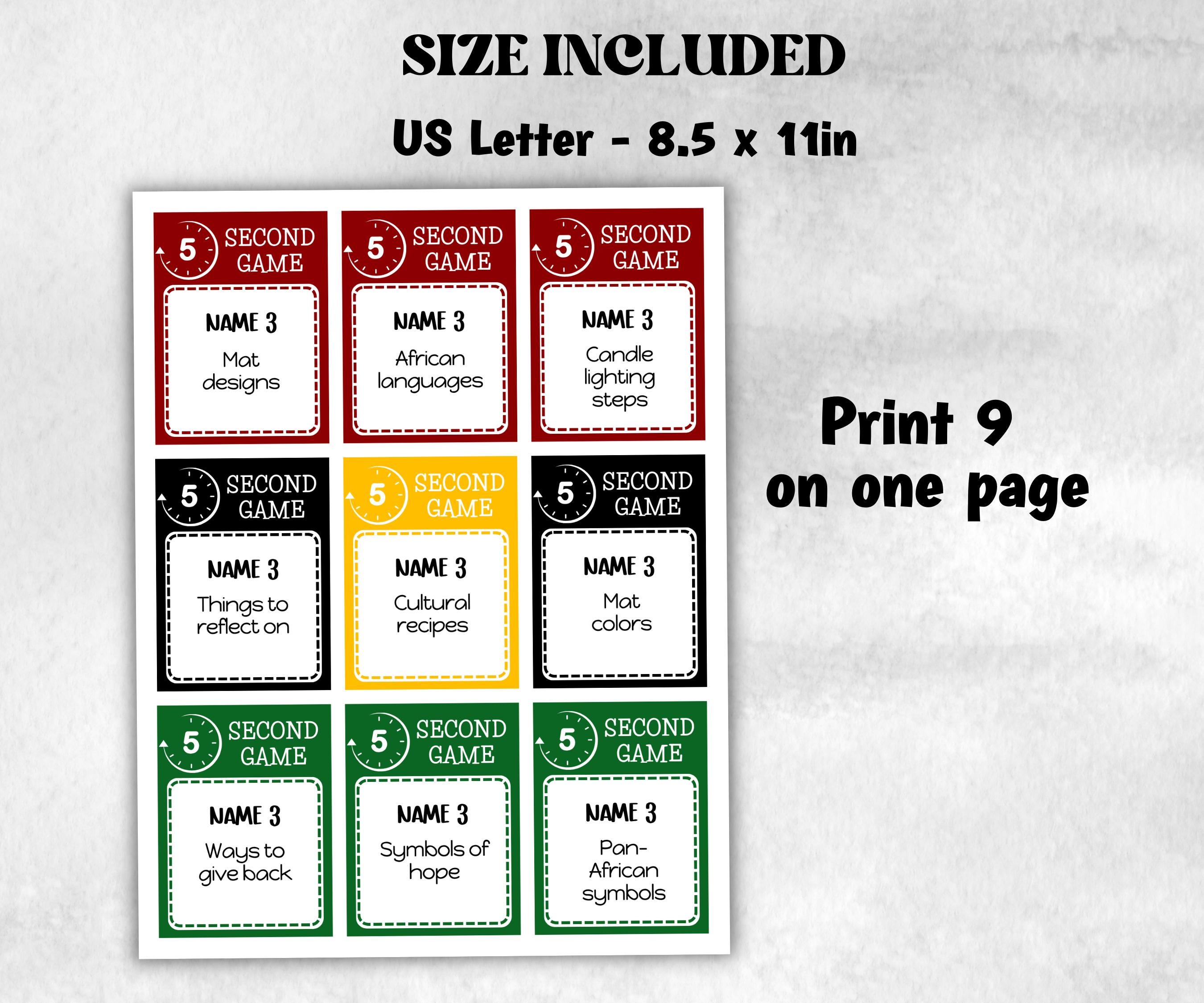Kwanzaa 5 second Rule Game, African Kids Adults Party, Group religious traditiongame, Word Card Family Game Night, Kinara African Culture-Holidays -TheHustlingCatLady-Party Games