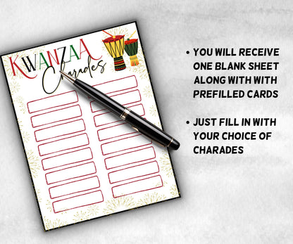 Kwanzaa charades Game, African Kids Adults Party, Group religious tradition game, Act or Draw Family Game Night, Kinara African Culture-Holidays -TheHustlingCatLady-Party Games