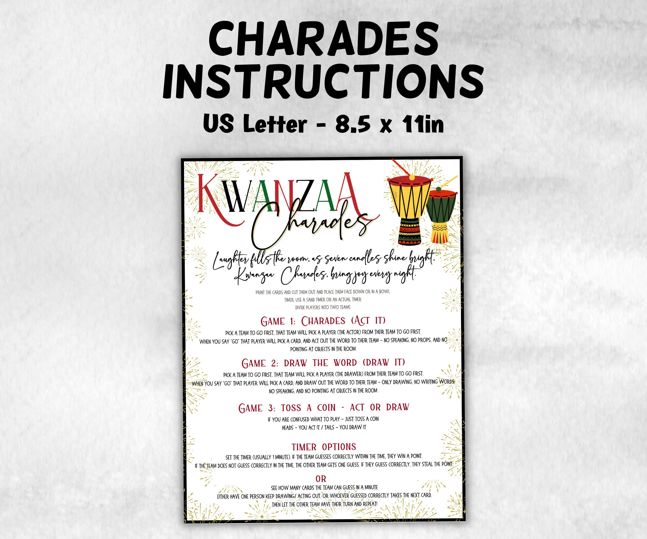 Kwanzaa charades Game, African Kids Adults Party, Group religious tradition game, Act or Draw Family Game Night, Kinara African Culture-Holidays -TheHustlingCatLady-Party Games