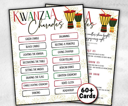 Kwanzaa charades Game, African Kids Adults Party, Group religious tradition game, Act or Draw Family Game Night, Kinara African Culture-Holidays -TheHustlingCatLady-Party Games