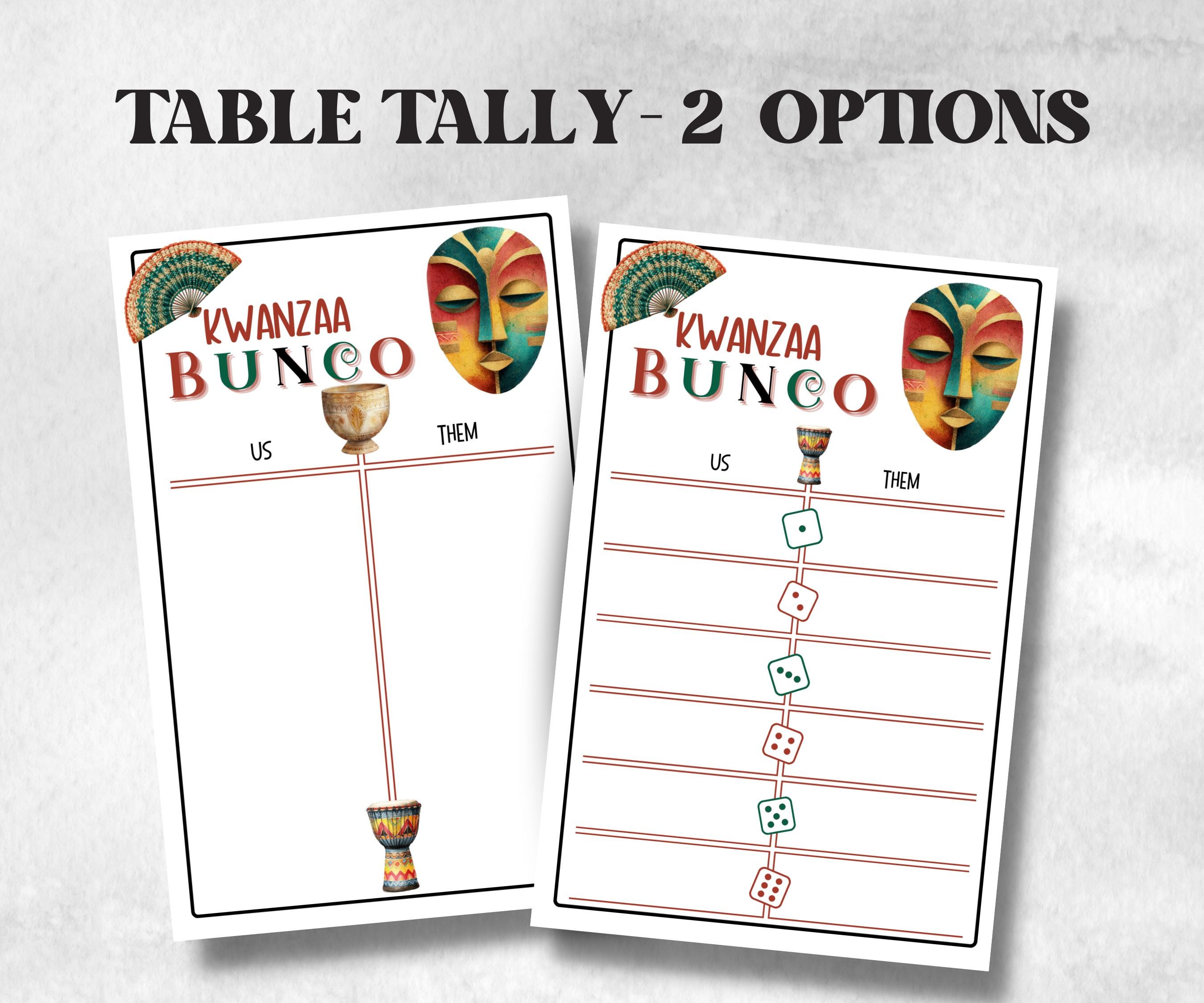 Kwanzaa Bunco Game, African Kids Adults Party, Group religious tradition game, Bunco Score Sheet, Tally cards, ghost player, Kinara Culture-Holidays -TheHustlingCatLady-Party Games