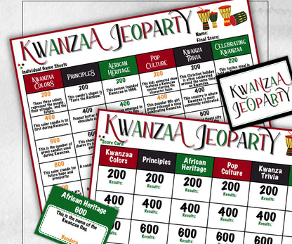 Kwanzaa Jeopardy fun Game, African Kid Adults Party, Group religious tradition, Family Feud Style, Black Culture Trivia Card, Kinara Culture-Holidays -TheHustlingCatLady-Party Games