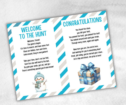 Winter Indoor Treasure Hunt, Wintertime Printables game, Holiday Party scavenger activity, For Kids teens, Icebreaker hunt, Teen Winter clue-Christmas -TheHustlingCatLady-Party Games