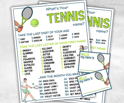 What is your Tennis name printable game, office party, daycare name, Name board sign, party decoration, Name tag, birthday nickname, sport-Holidays -TheHustlingCatLady-Party Games