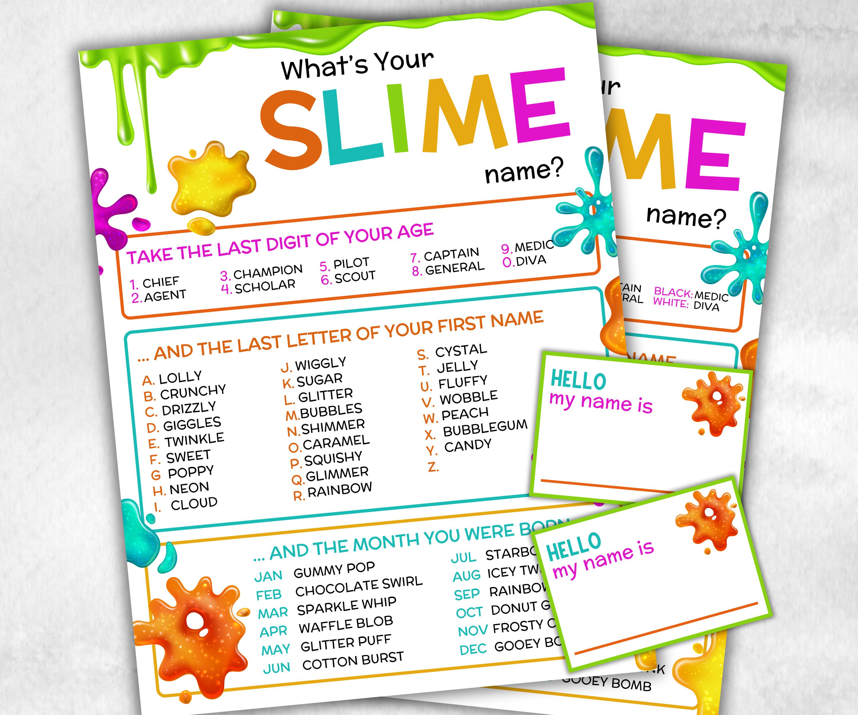 What is your Slime name printable game, office party, daycare name, Name board sign, party decoration, Name tag, birthday nickname, summer-Holidays -TheHustlingCatLady-Party Games
