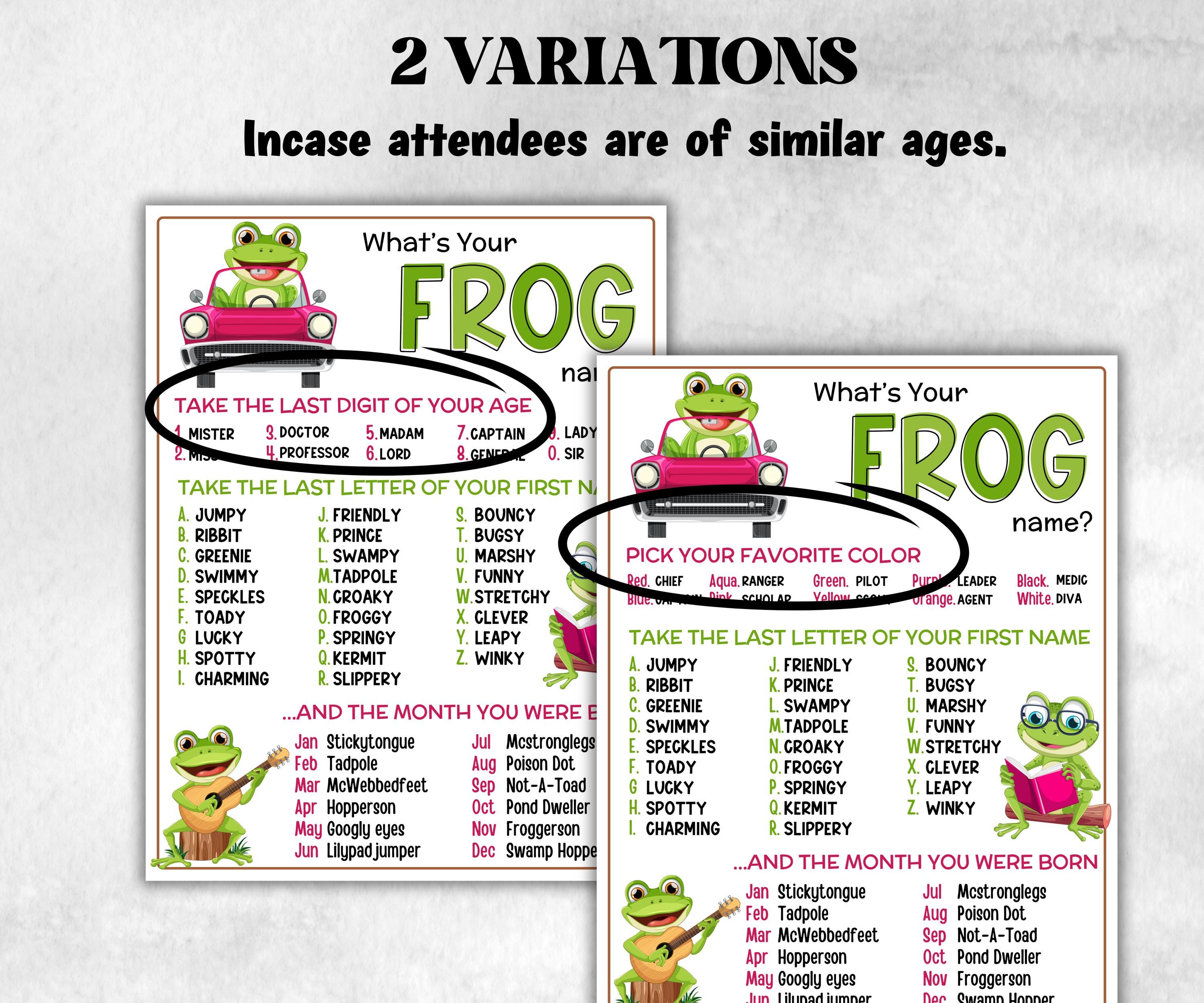 What is your Frog name printable game, office party, daycare, Name board sign, party decoration, Name tag, birthday nickname, summer game-Holidays -TheHustlingCatLady-Stickers, Labels & Tags