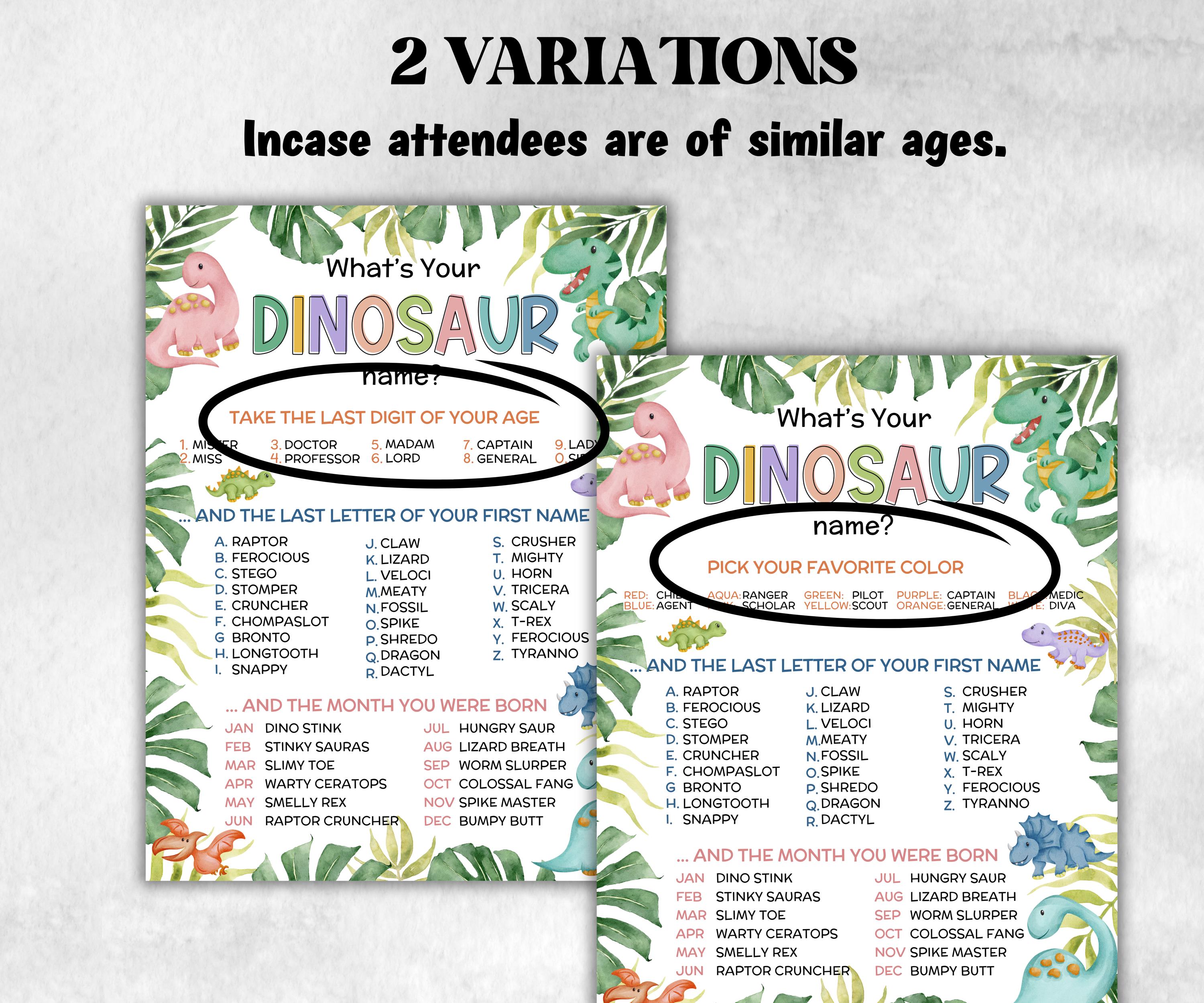 What is your Dinosaur name printable game, office party, daycare, Name board sign, party decoration, Name tag, birthday nickname, summer fun-Holidays -TheHustlingCatLady-Stickers, Labels & Tags
