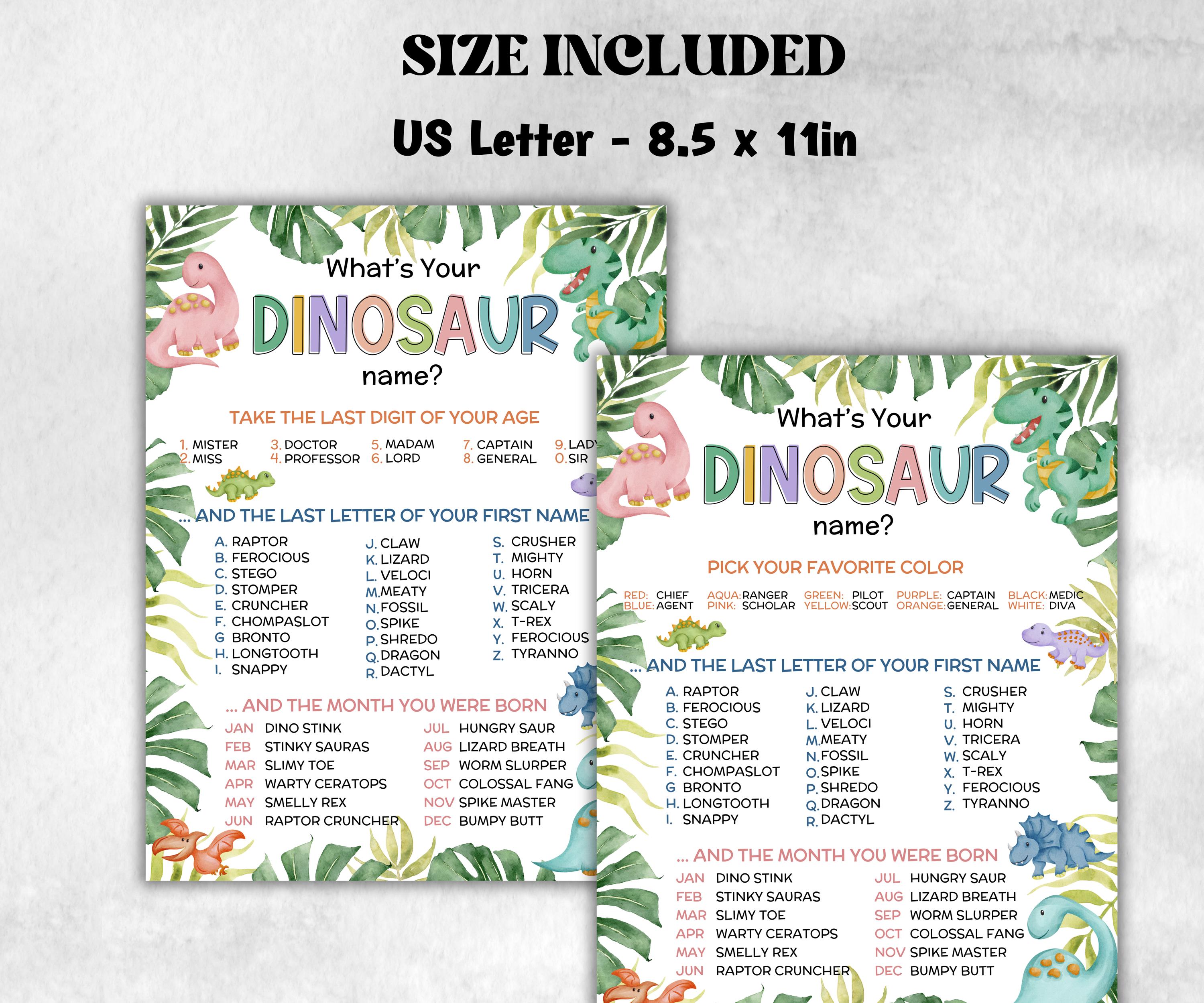 What is your Dinosaur name printable game, office party, daycare, Name board sign, party decoration, Name tag, birthday nickname, summer fun-Holidays -TheHustlingCatLady-Stickers, Labels & Tags