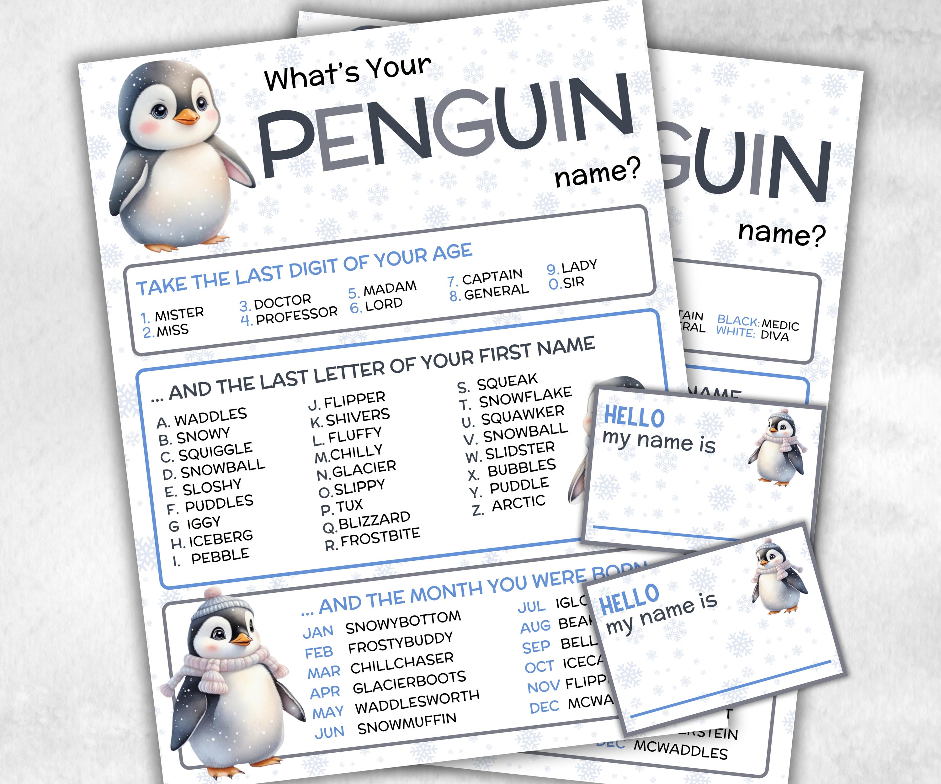 What is your Penuin name printable game, office party, daycare, Name board sign, party decoration, Name tag, birthday nickname, Winter games-Holidays -TheHustlingCatLady-Stickers, Labels & Tags