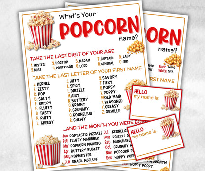 What is your Popcorn name printable game, office party, daycare, Name board sign, party decoration, Name tag, birthday nickname, summer fun-Holidays -TheHustlingCatLady-Stickers, Labels & Tags