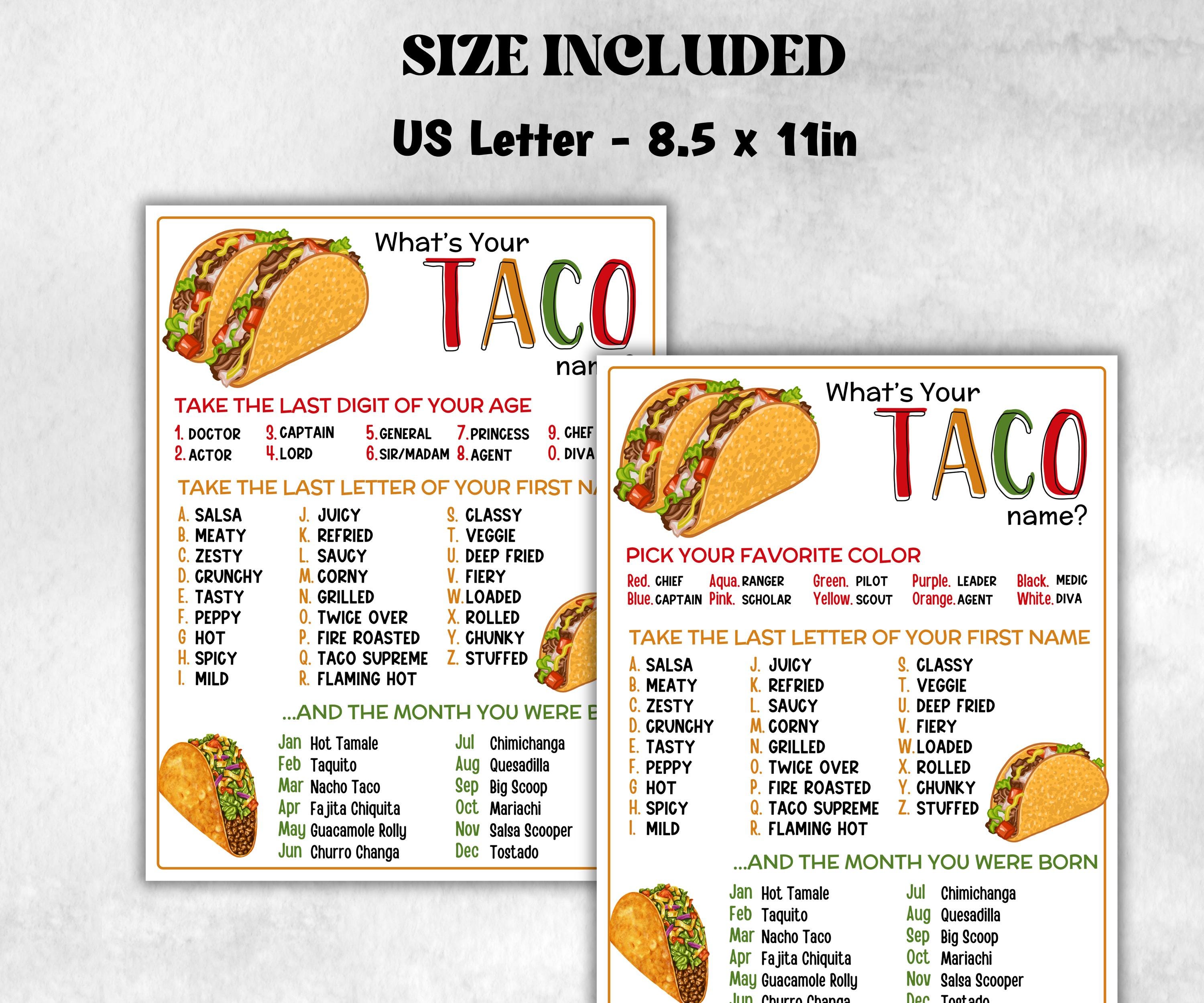 What is your Tacos name printable game, office party, daycare, Name board sign, party decoration, Name tag, birthday nickname, fiesta fun-Holidays -TheHustlingCatLady-Stickers, Labels & Tags