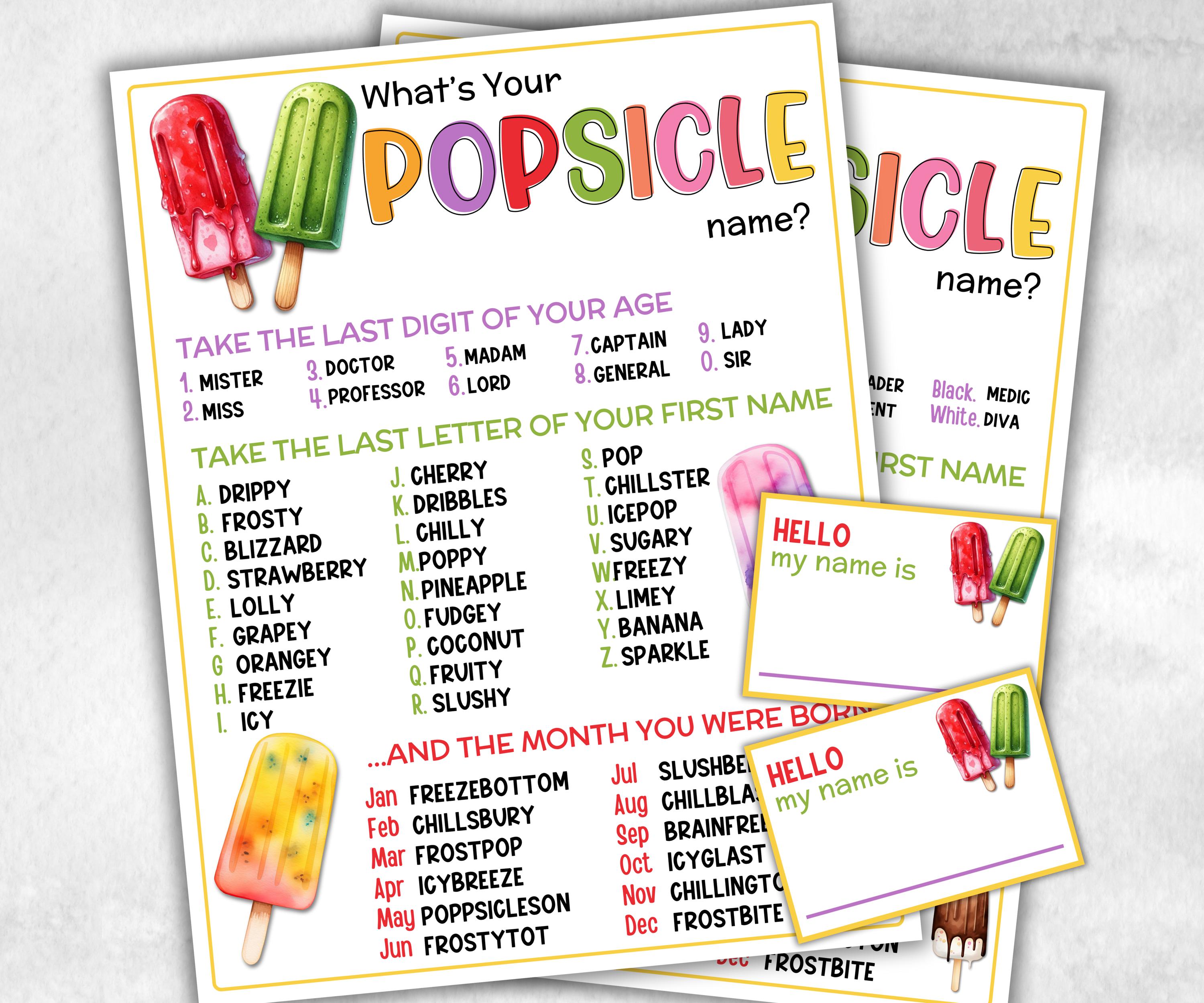 What is your Popsicle name printable game, office party, daycare, Name board sign, party decoration, Name tag, birthday nickname, summer fun-Holidays -TheHustlingCatLady-Stickers, Labels & Tags