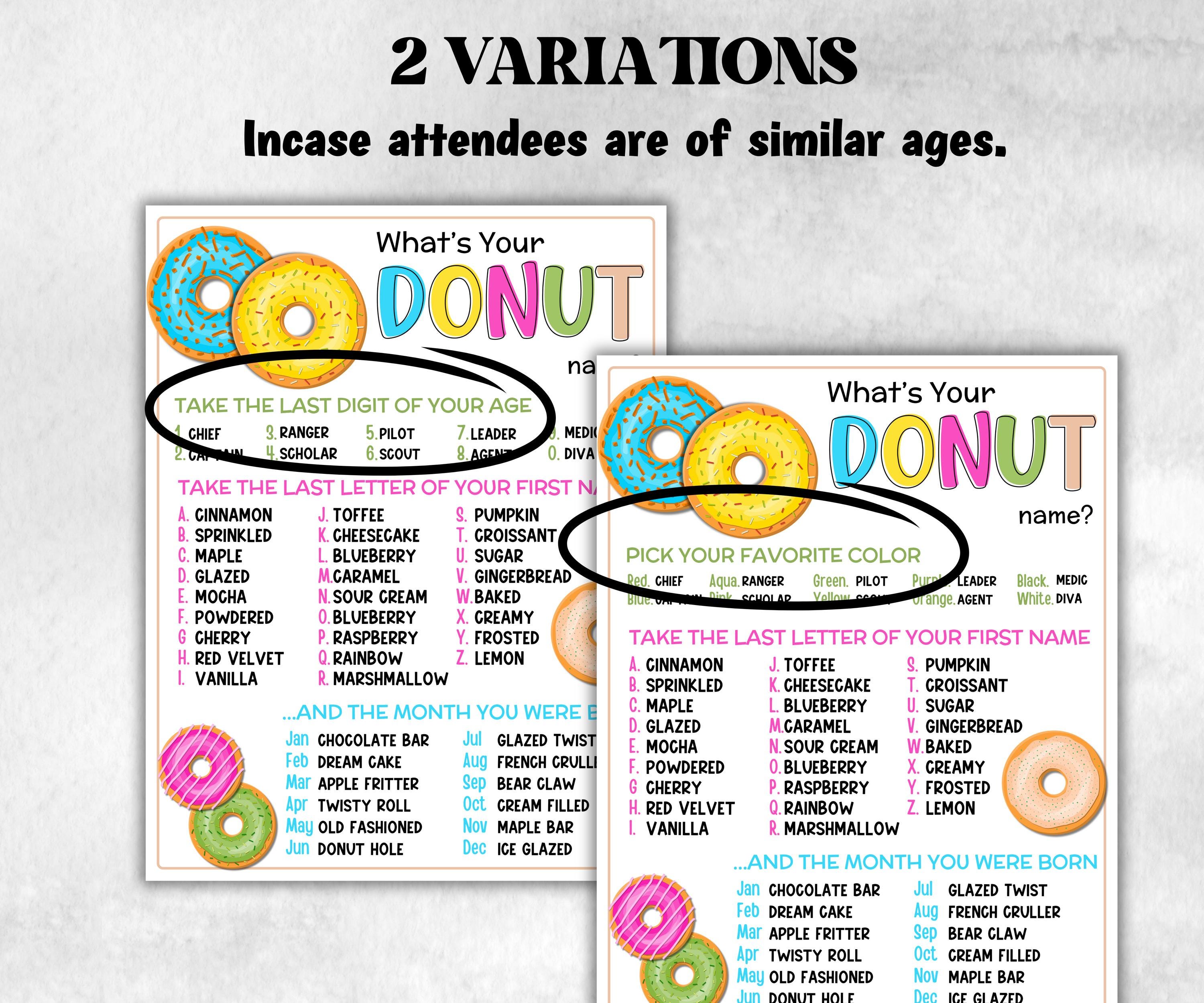 What is your Donut name printable game, office party, daycare, Name board sign, party decoration, Name tag, birthday nickname, summer game-Holidays -TheHustlingCatLady-Stickers, Labels & Tags