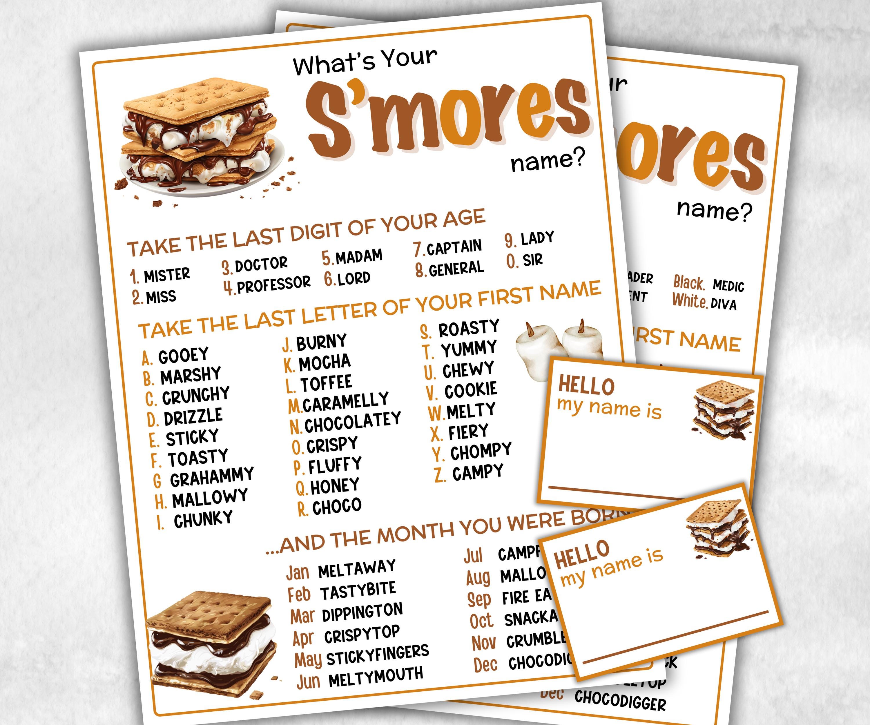 What is your S'mores name printable game, office party, daycare, Name board sign, party decoration, Name tag, birthday nickname, summer game-Holidays -TheHustlingCatLady-Stickers, Labels & Tags
