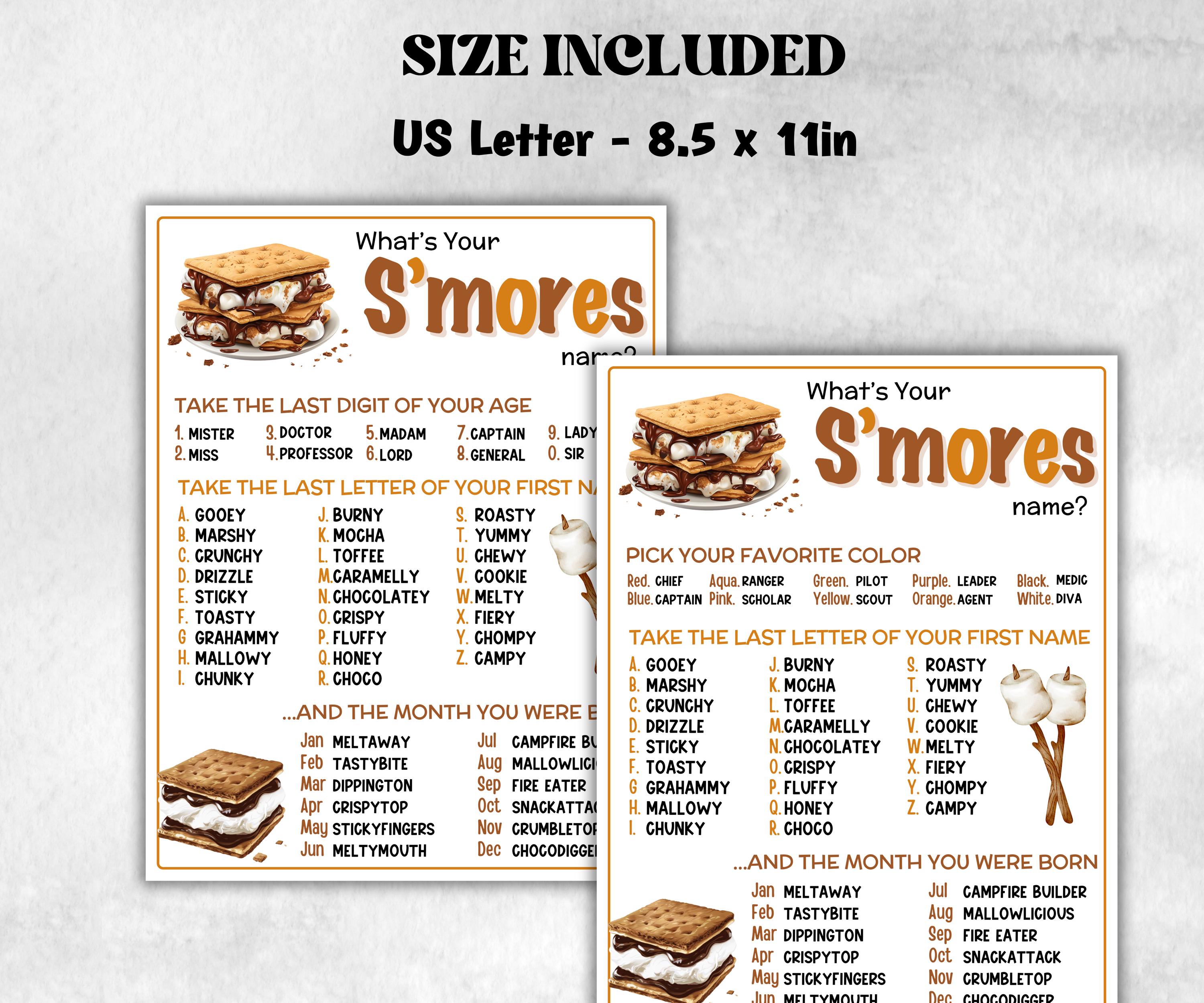 What is your S'mores name printable game, office party, daycare, Name board sign, party decoration, Name tag, birthday nickname, summer game-Holidays -TheHustlingCatLady-Stickers, Labels & Tags