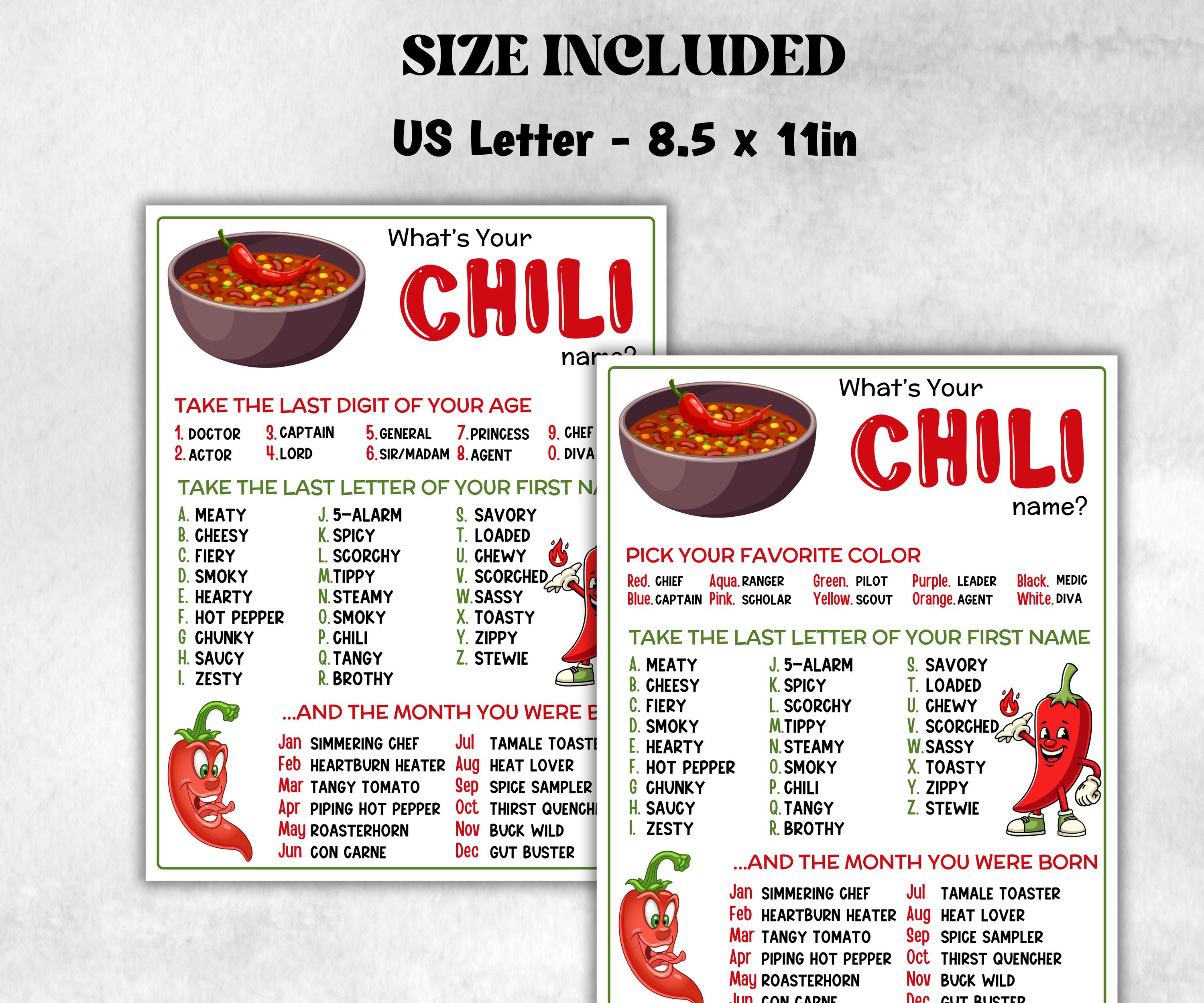 What is your chili name printable game, office party, daycare, Name board sign, party decoration, Name tag, birthday nickname, summer fiesta-Holidays -TheHustlingCatLady-Stickers, Labels & Tags